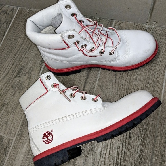 white leather timberland boots